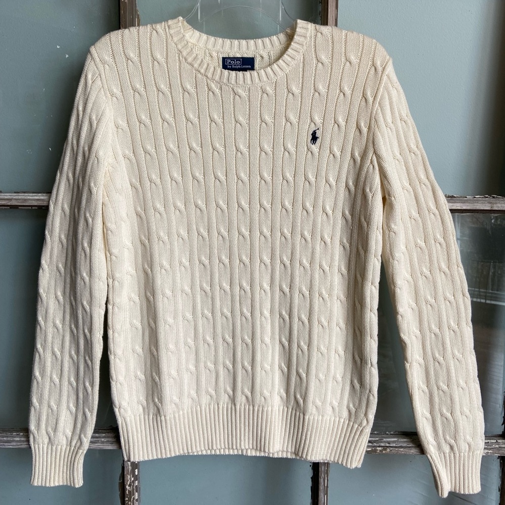Polo Ralph Lauren off white cable knit Crew Neck Sweater Youth Large